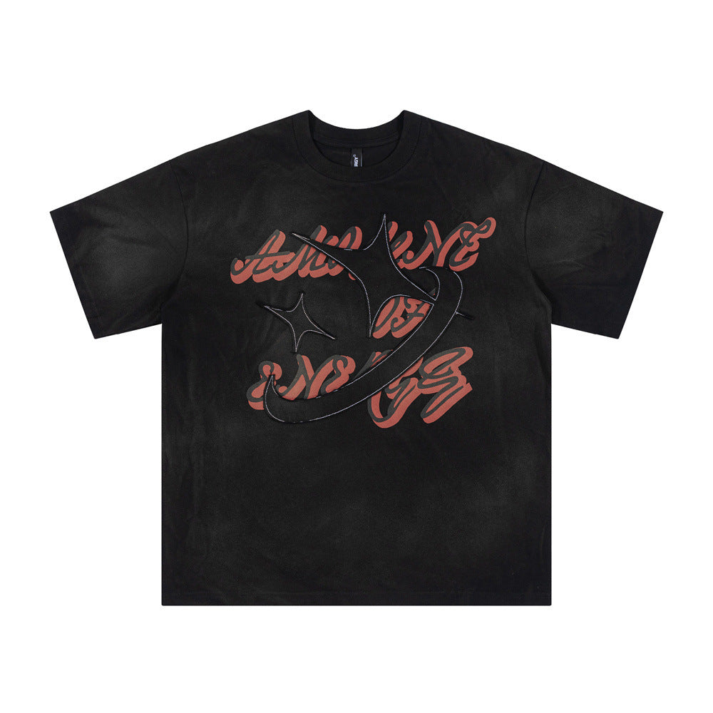 Patch Decoration Letters Spray Paint For Dirty Short Sleeves