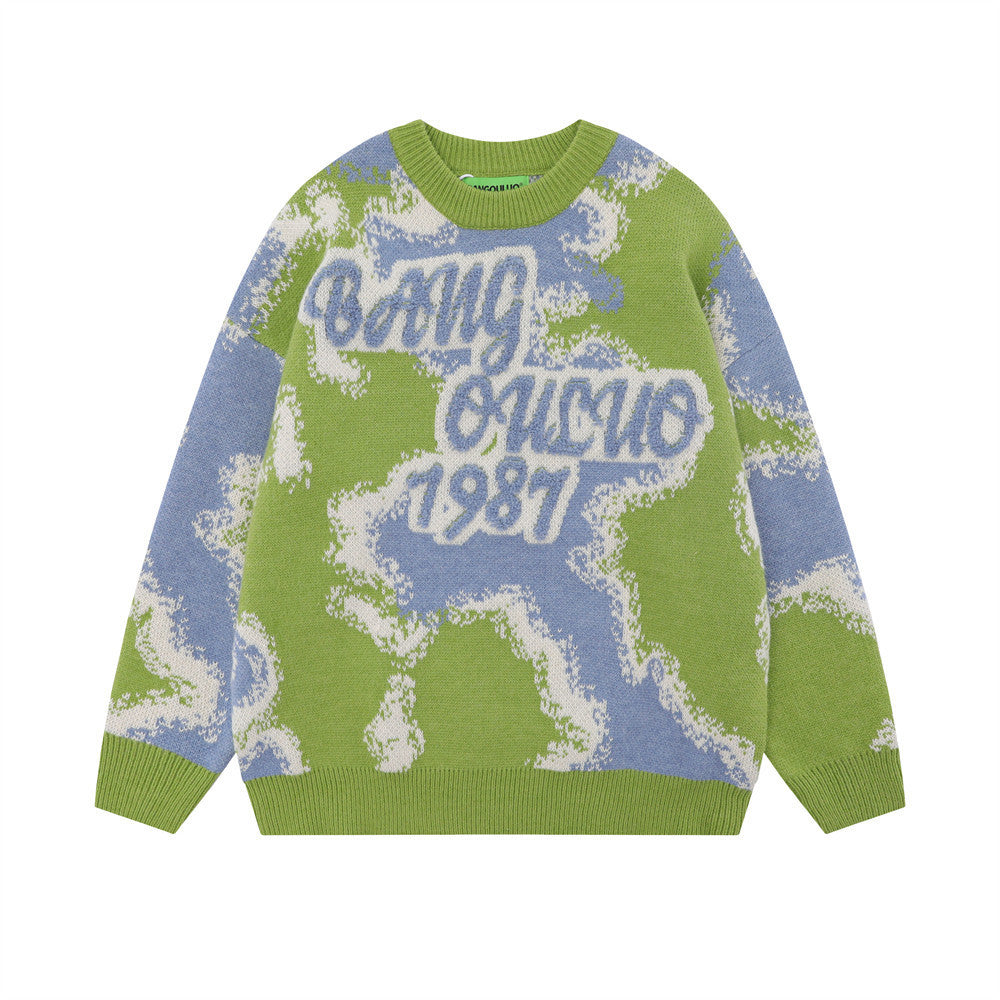 Autumn And Winter Camouflage Jacquard Round Neck Sweater Men