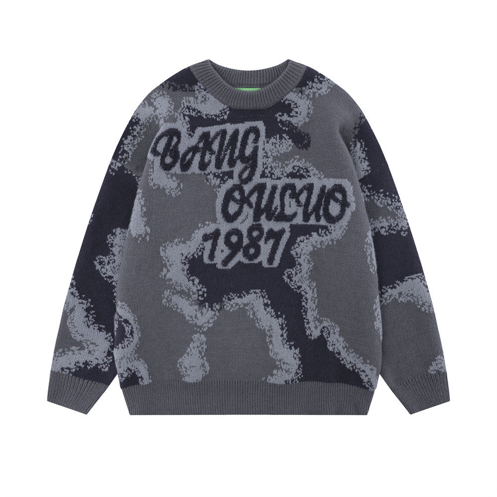 Autumn And Winter Camouflage Jacquard Round Neck Sweater Men