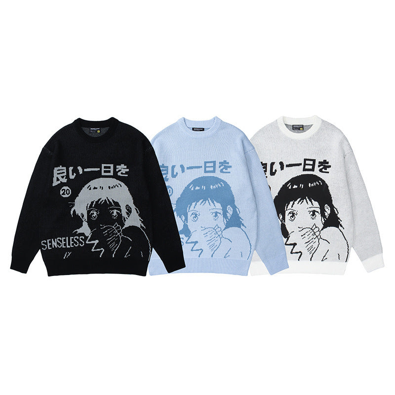 Men And Women Japanese Street Comic Girl Loose Long Sleeve Sweater