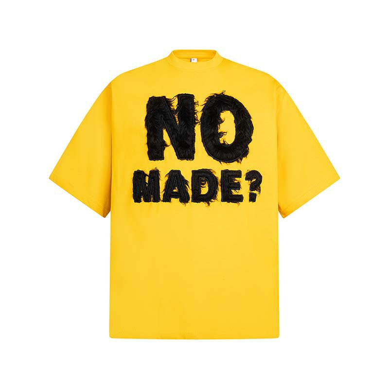 National Fashion American Letter Flocking Machine Embroidery Round Neck Short Sleeve