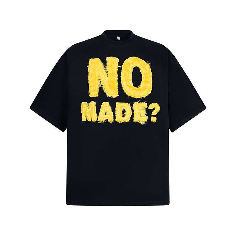 National Fashion American Letter Flocking Machine Embroidery Round Neck Short Sleeve