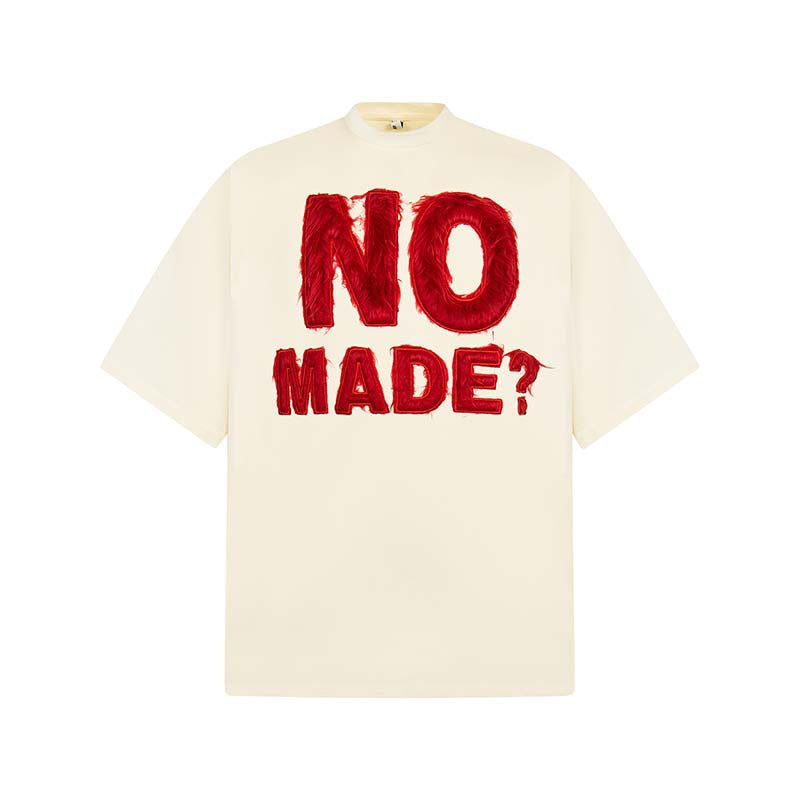 National Fashion American Letter Flocking Machine Embroidery Round Neck Short Sleeve