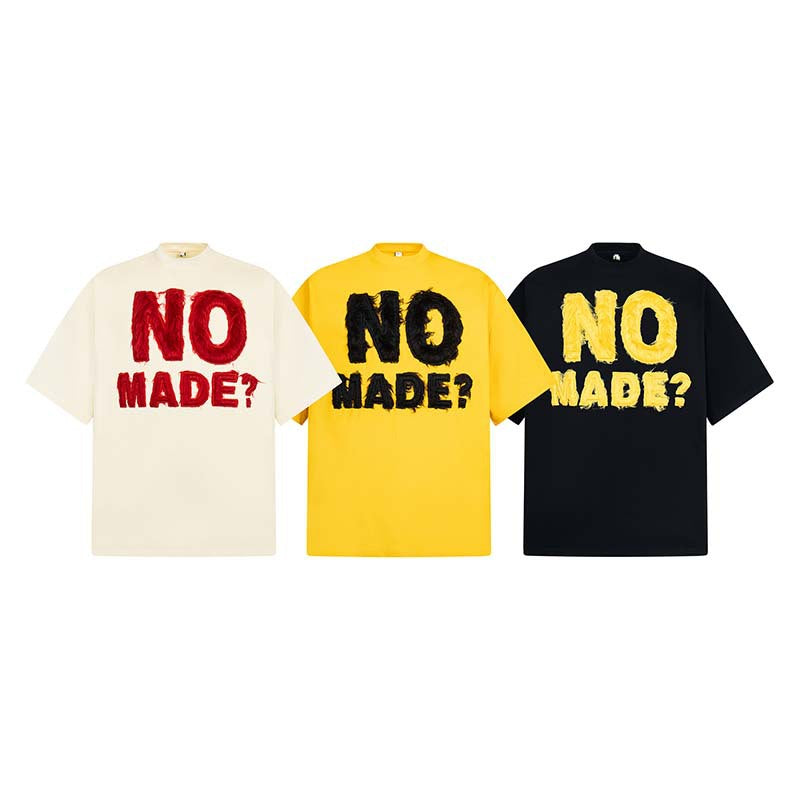 National Fashion American Letter Flocking Machine Embroidery Round Neck Short Sleeve