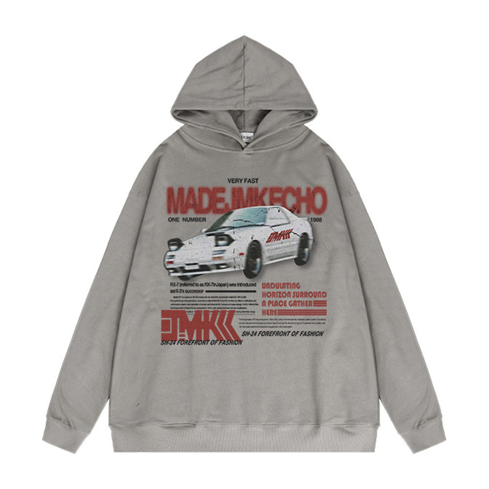 American Car Letter Print Sweatshirt Men