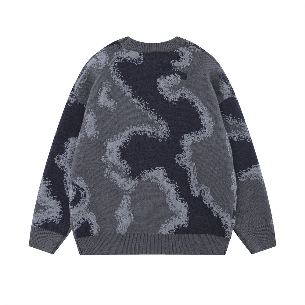 Autumn And Winter Camouflage Jacquard Round Neck Sweater Men