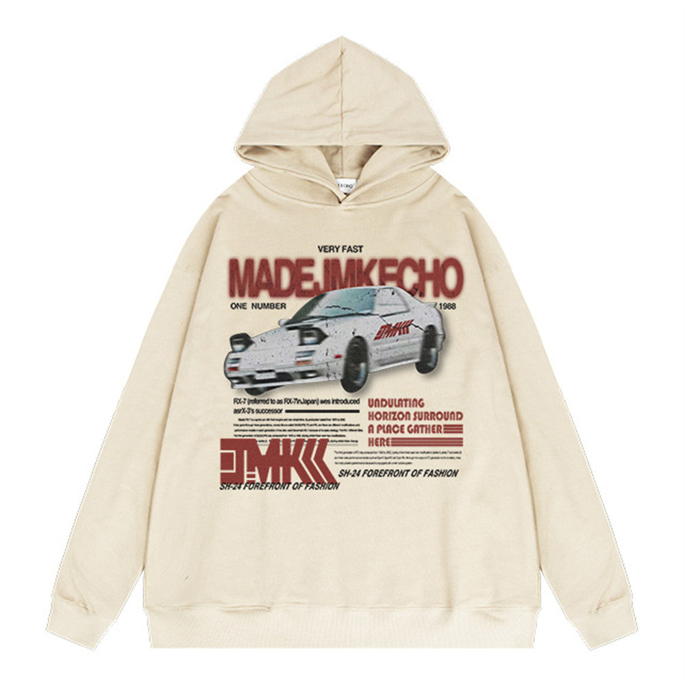 American Car Letter Print Sweatshirt Men