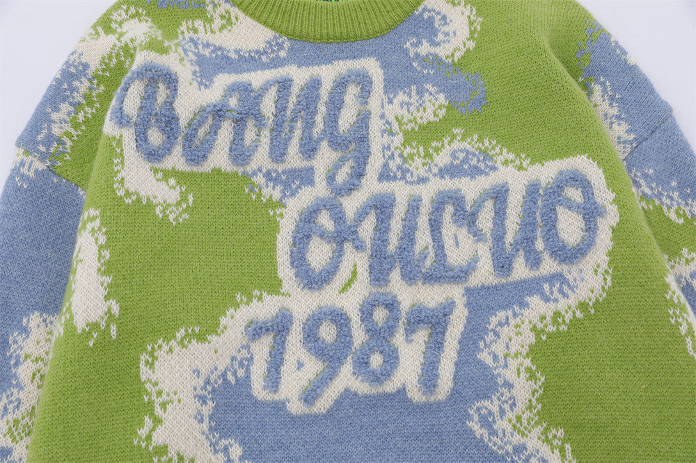 Autumn And Winter Camouflage Jacquard Round Neck Sweater Men