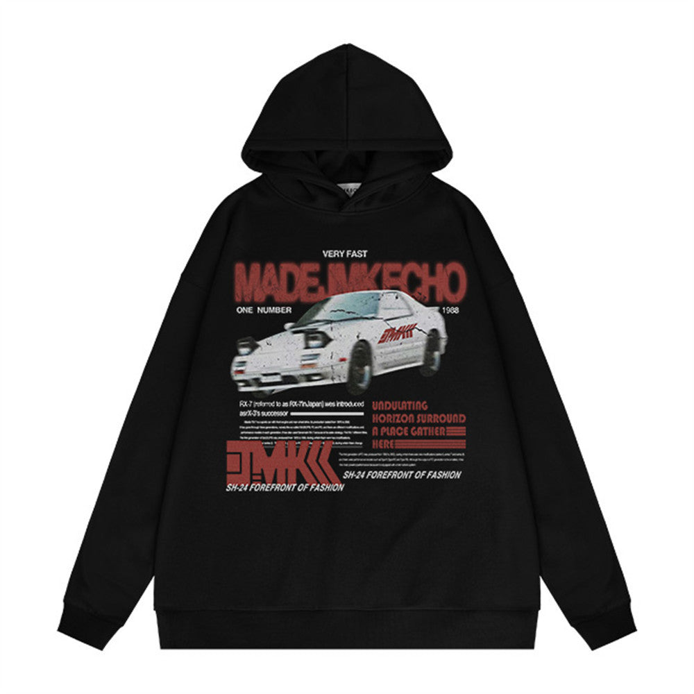 American Car Letter Print Sweatshirt Men
