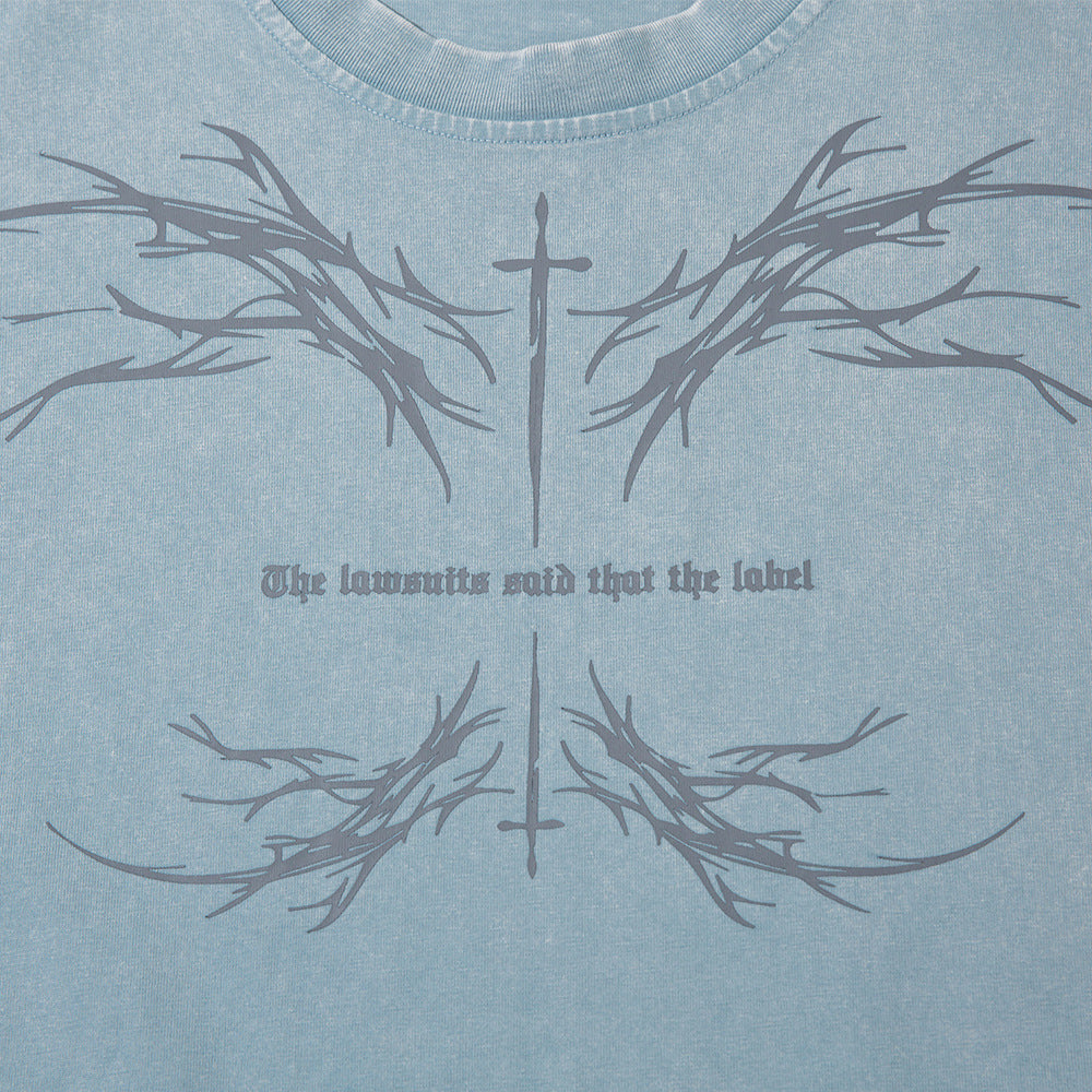 Color-contrasting Pattern Printed Short Sleeved T-shirt