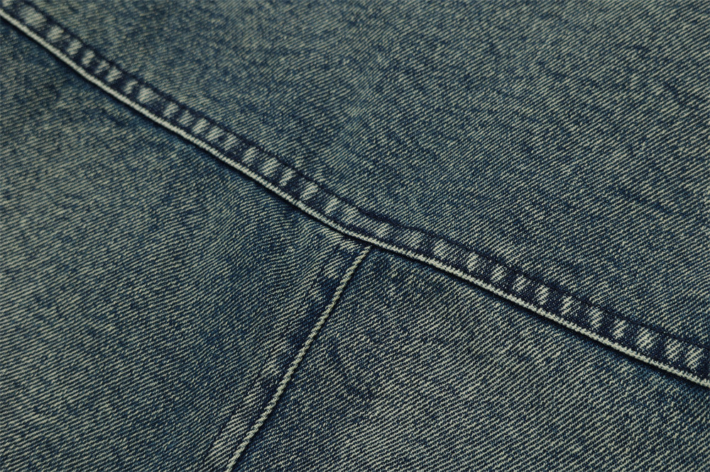 Color Stitching Turnover Neck Denim Puffer Jacket