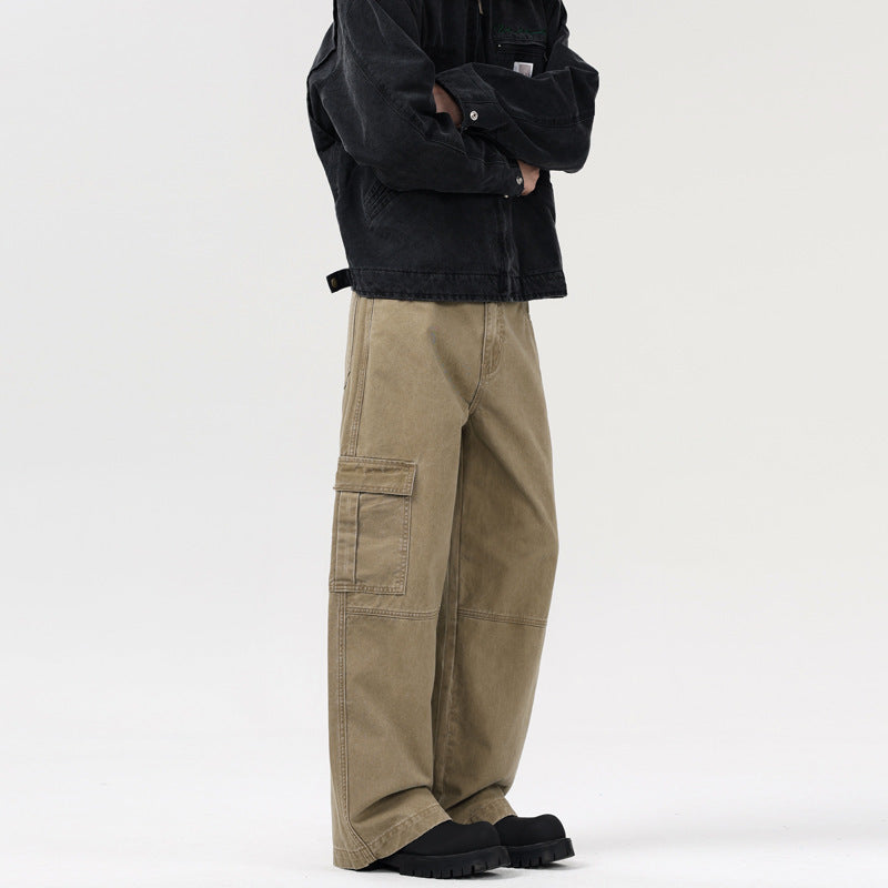 Washed Distressed Stitching Overalls Loose Straight Casual