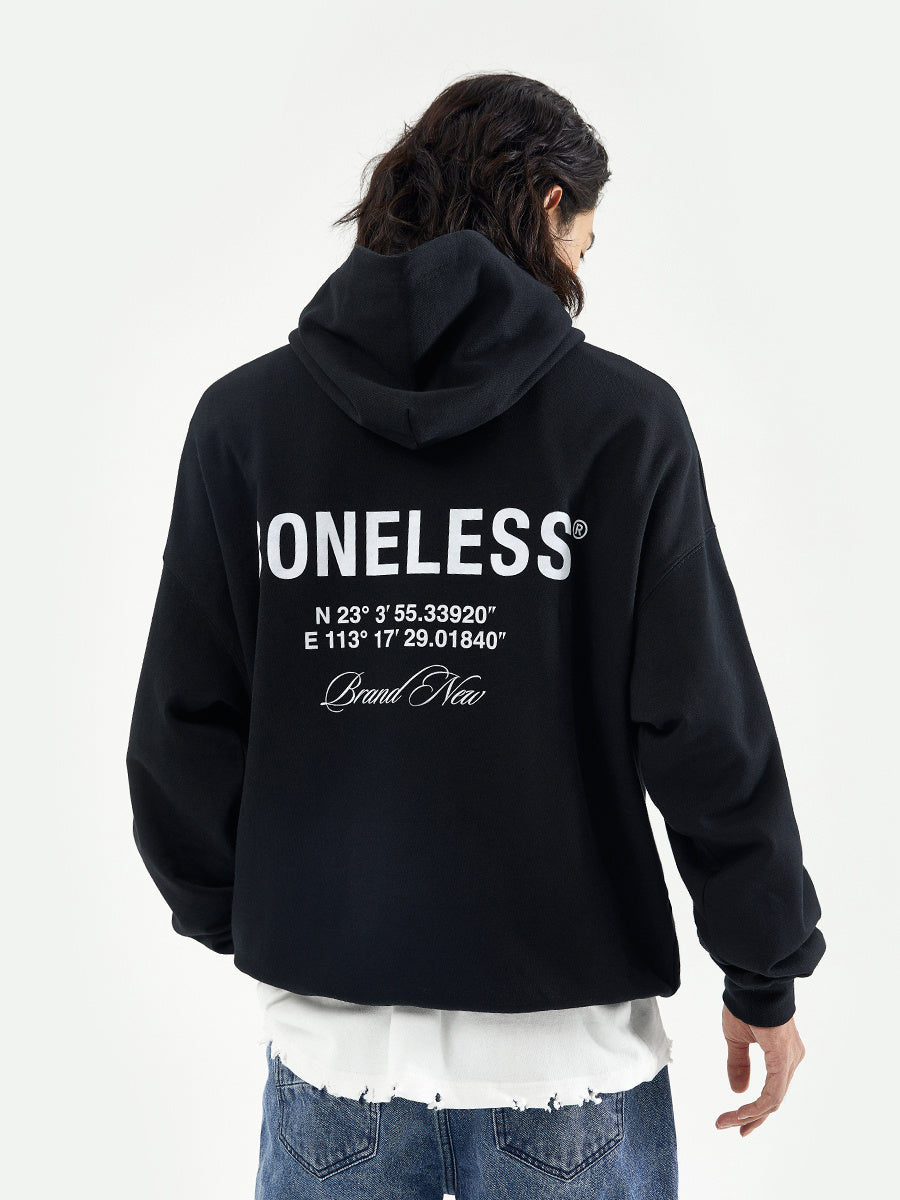 Cotton Hoodie Retro Coordinates LOGO Print Hooded Sweatshirt