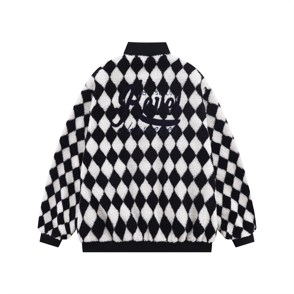 Rhombus Plaid Lambswool Warm And Loose Cotton-padded Coat