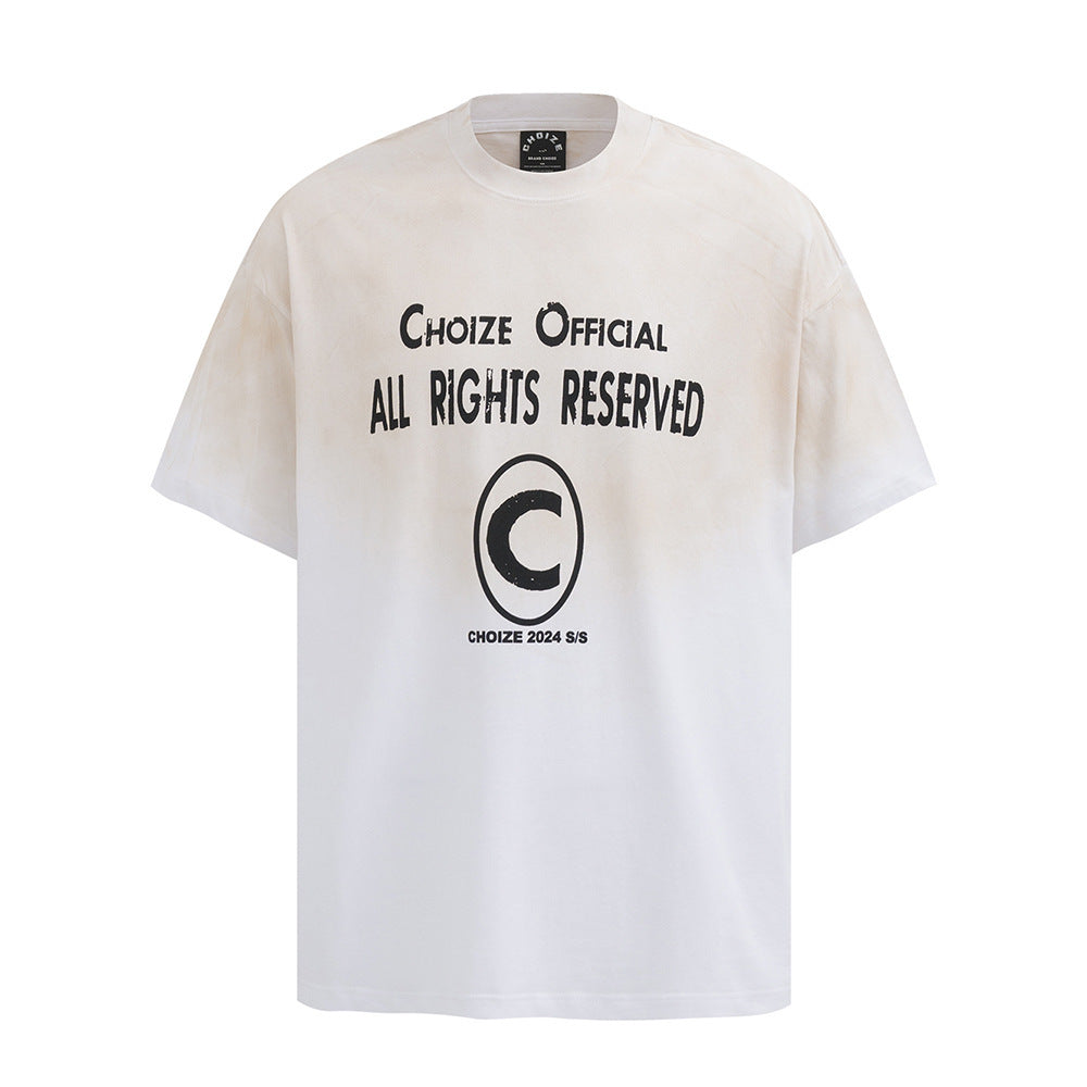 Tie-dye Gradient Short-sleeved T-shirt American Letters