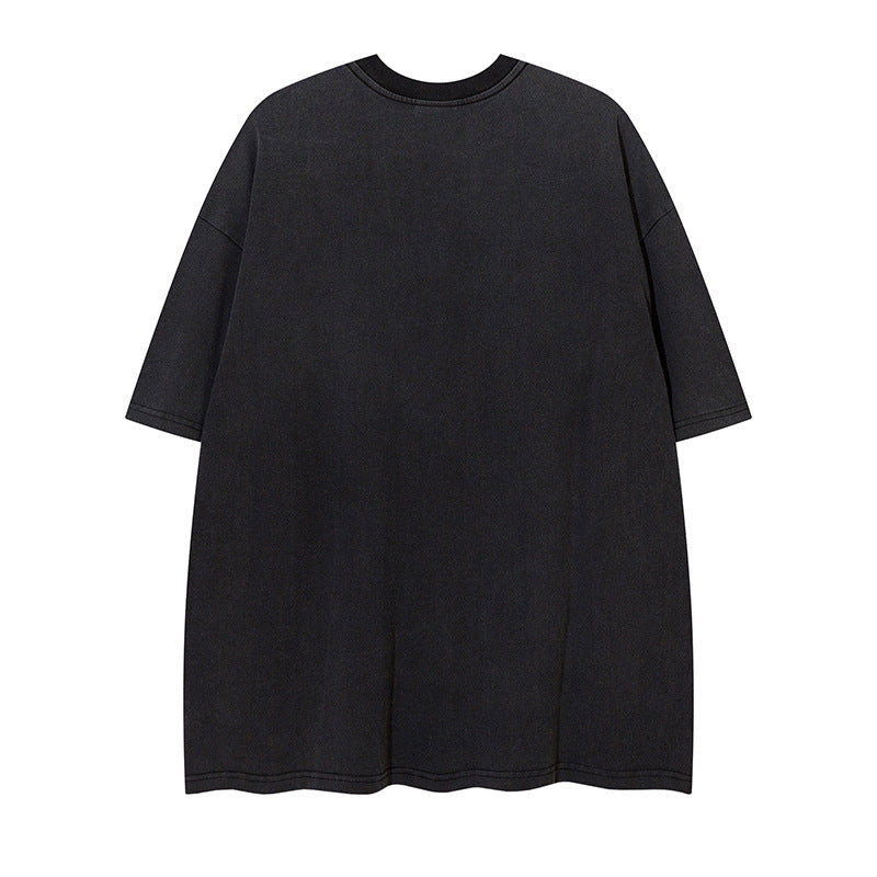 Dark High Street Fuzzy Abstract Printing T-shirt