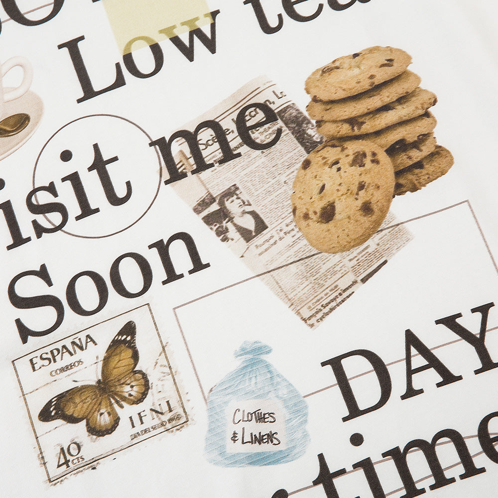 Biscuit Dessert Letter Print Short-sleeve