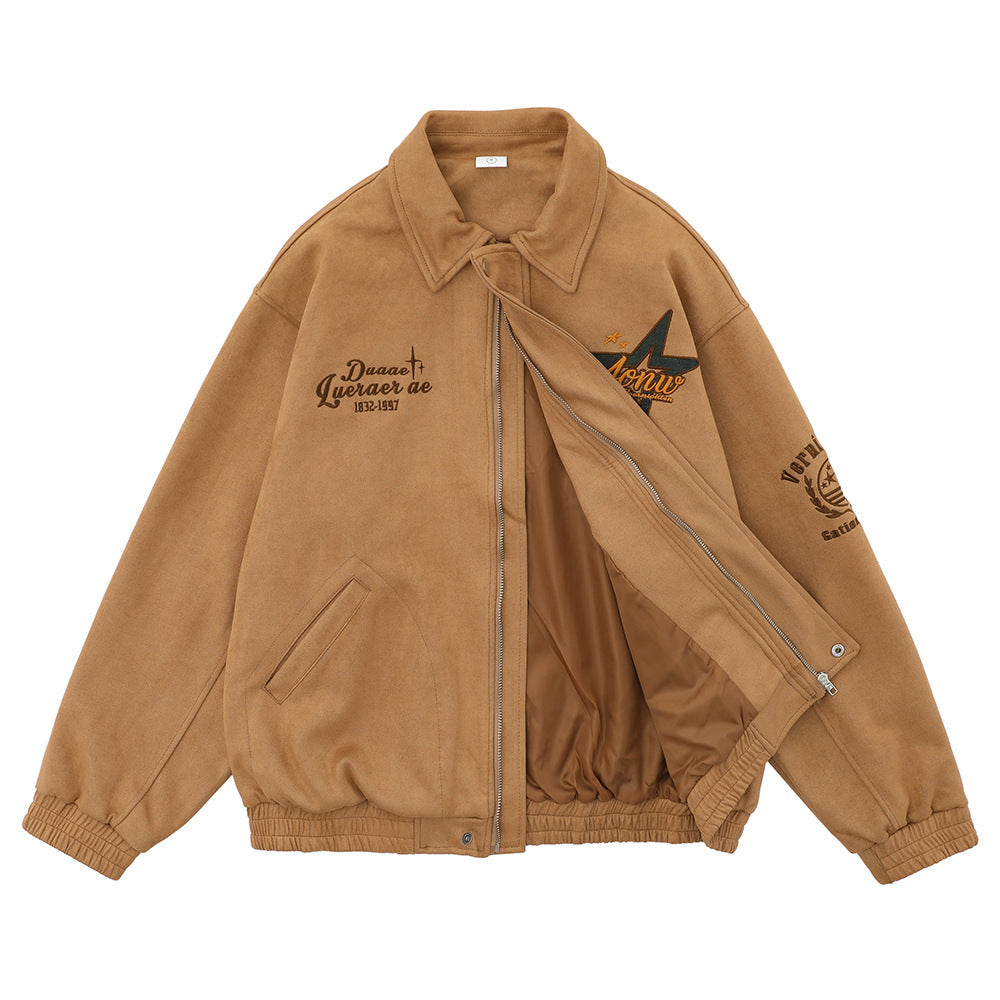 Five-pointed Star Embroidered Lapel Baseball Uniform Jacket