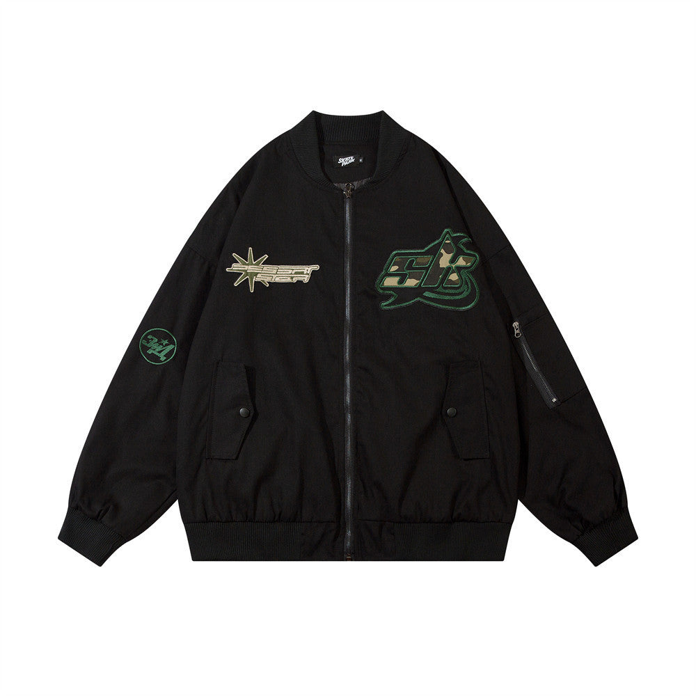 Patch Camouflage Embroidery Letters Casual Jacket Coat