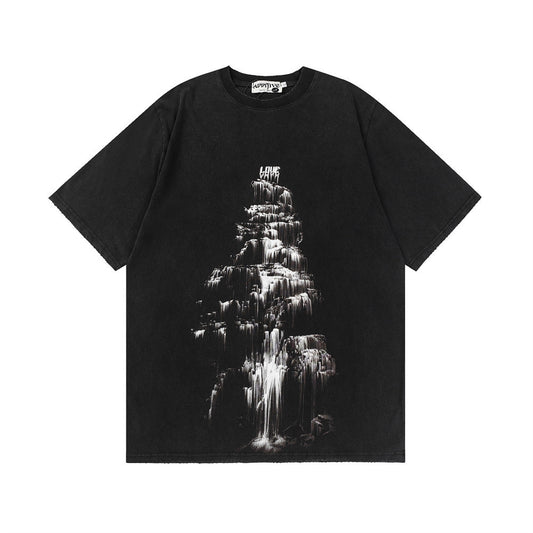 Flowing Waterfall Printed Short Sleeve T-shirt