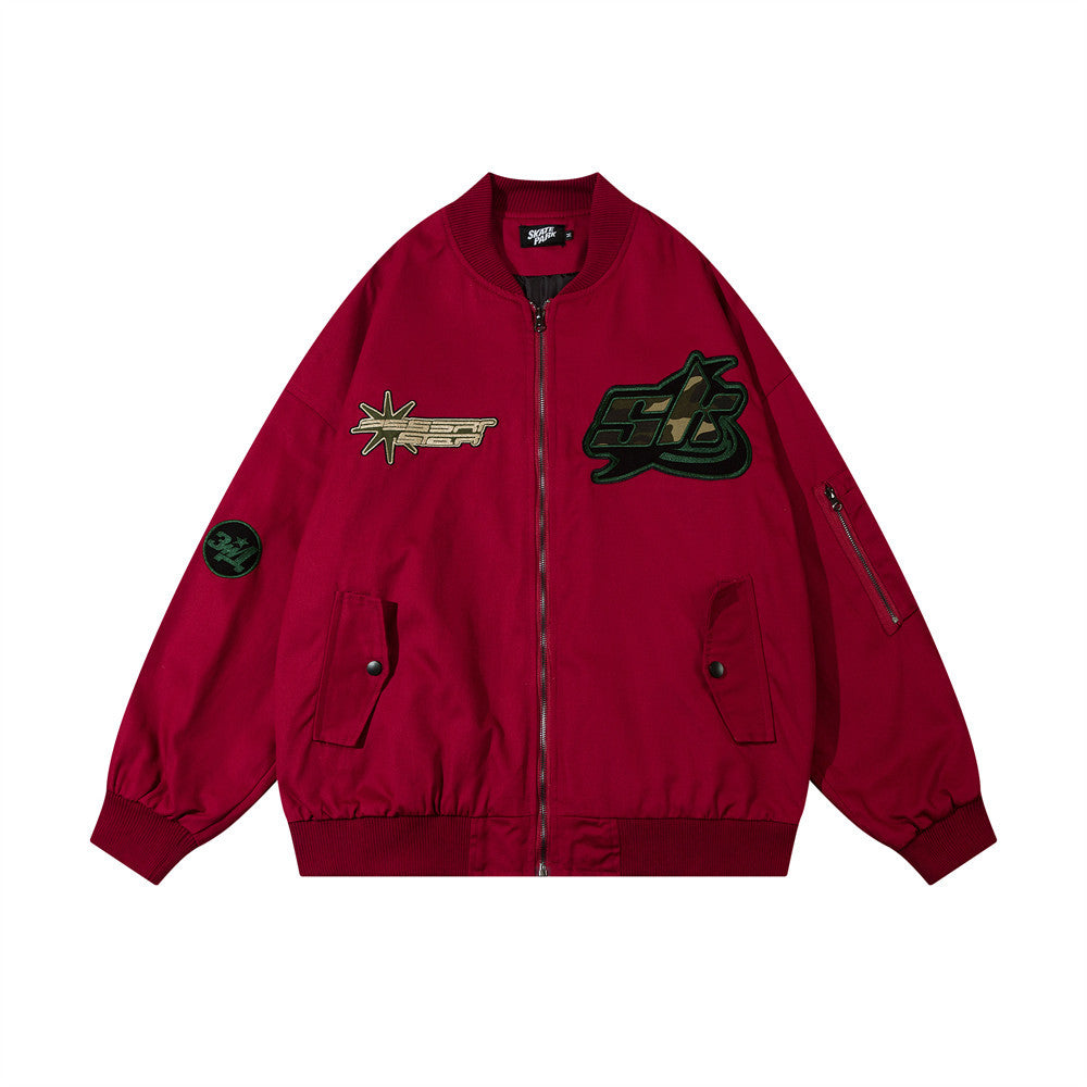 Patch Camouflage Embroidery Letters Casual Jacket Coat