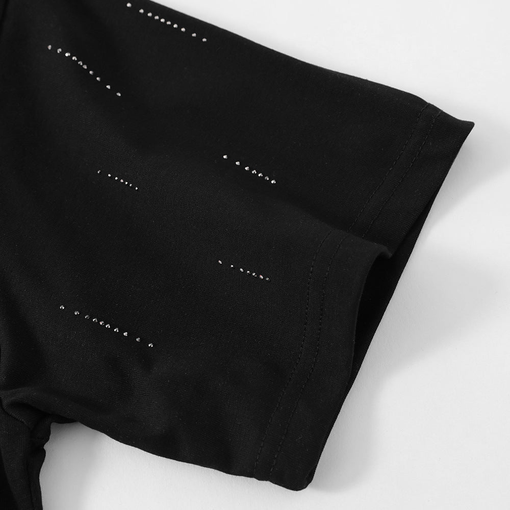 Rhinestone Letter Short Sleeve Casual Loose