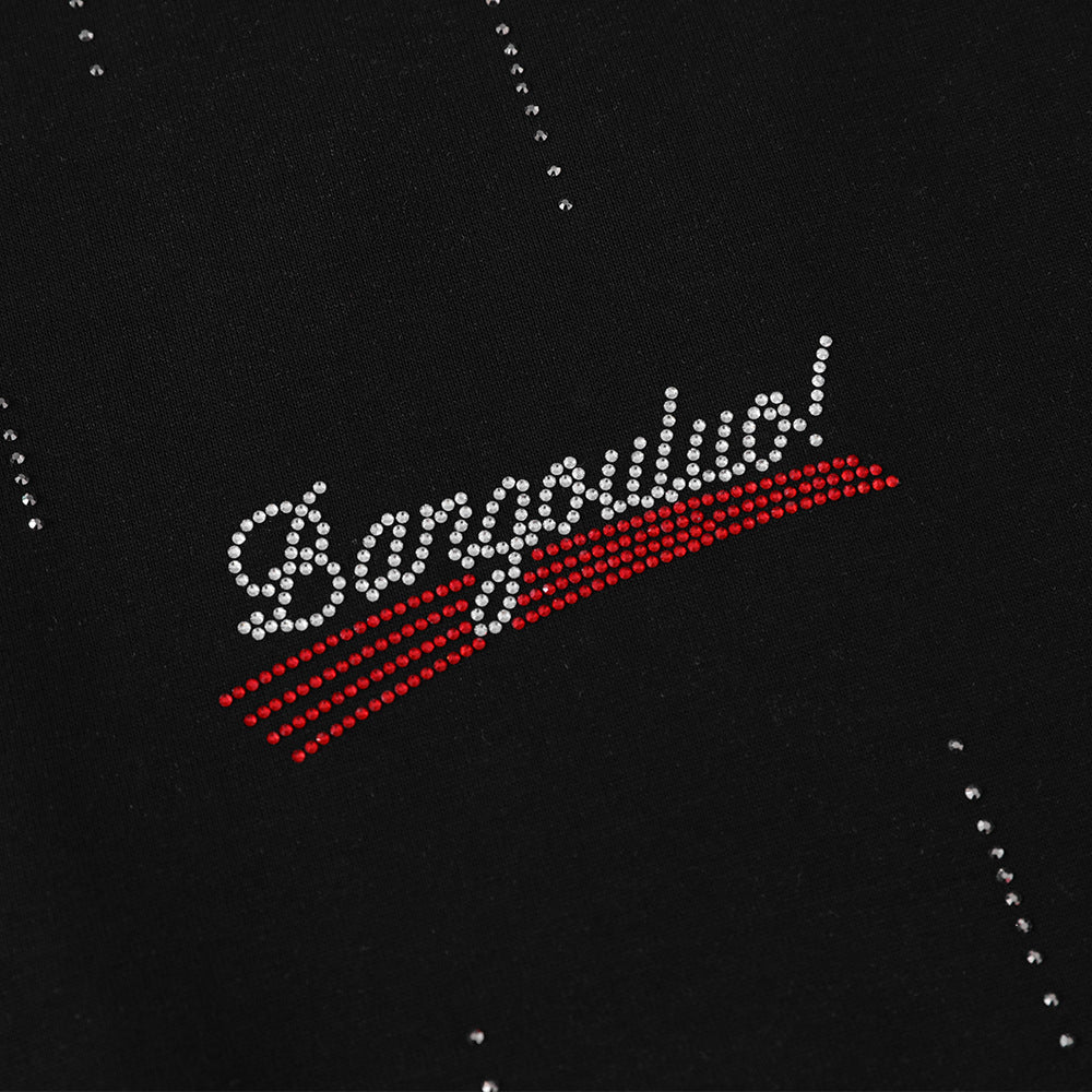 Rhinestone Letter Short Sleeve Casual Loose