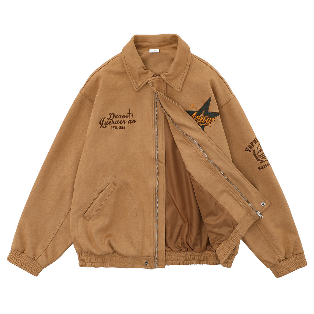 Five-pointed Star Embroidered Lapel Baseball Uniform Jacket