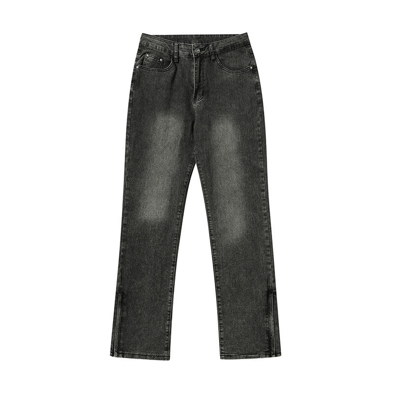 Washed Distressed Side Zipper Jeans