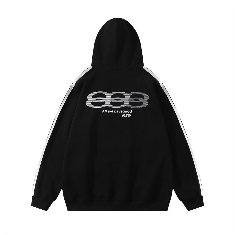 Street American Side Three Horizontal Striped Hooded Sweater Spring And Autumn Men