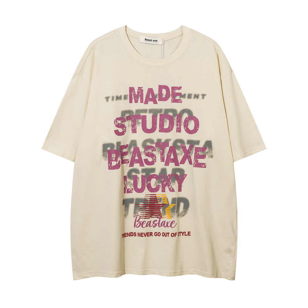 Letter Printed Loose T-shirt Men's Summer