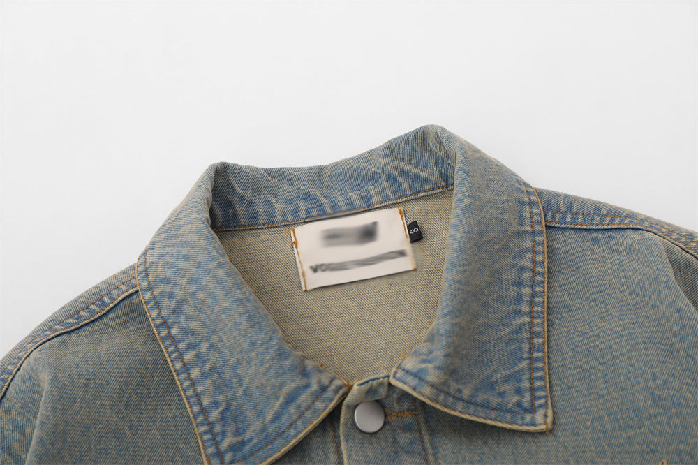 Letter Pattern Denim Coat Men's Autumn And Winter Clothing Loose Shabby Denim Coat