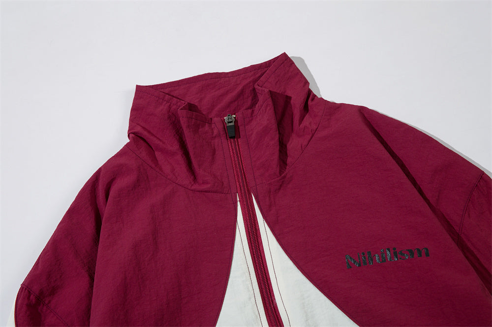 American Style Cross Stitching Contrast Color Casual Coat