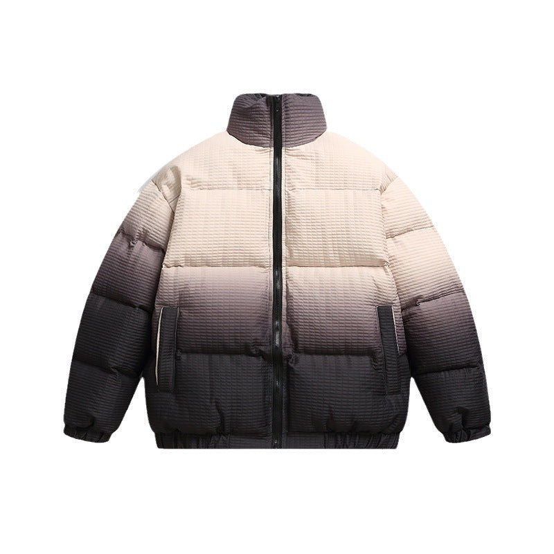 Men's Cotton Padded Clothing Gradient Color Thickened Warm Stand Collar Windproof Sleeve Opening Loose Jacket