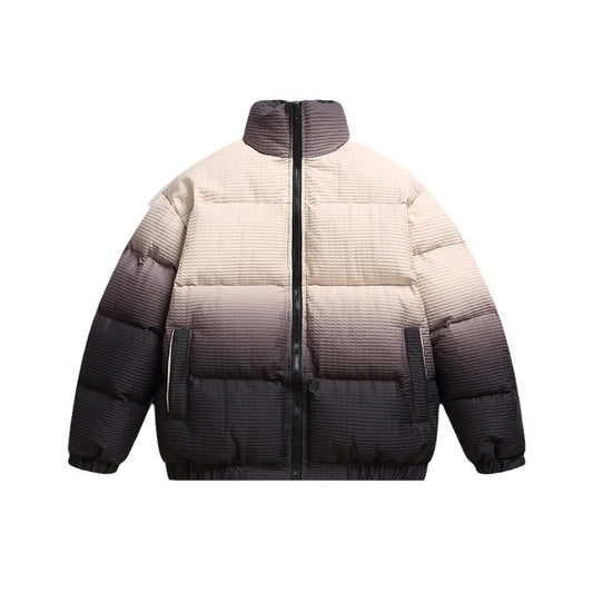 Men's Cotton Padded Clothing Gradient Color Thickened Warm Stand Collar Windproof Sleeve Opening Loose Jacket