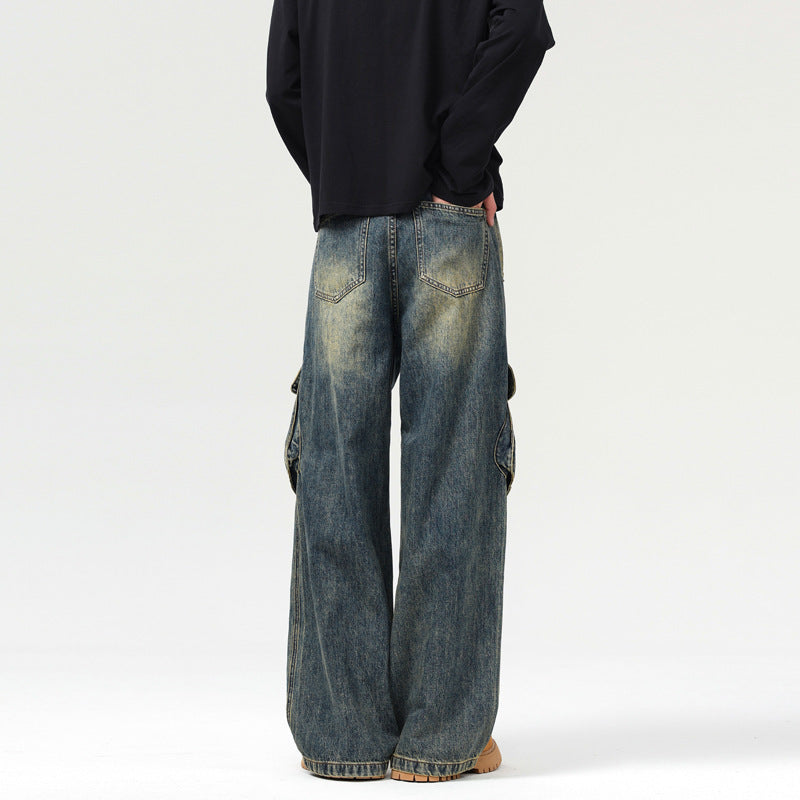 American-style Retro Patchwork Multi-pocket Design Overalls