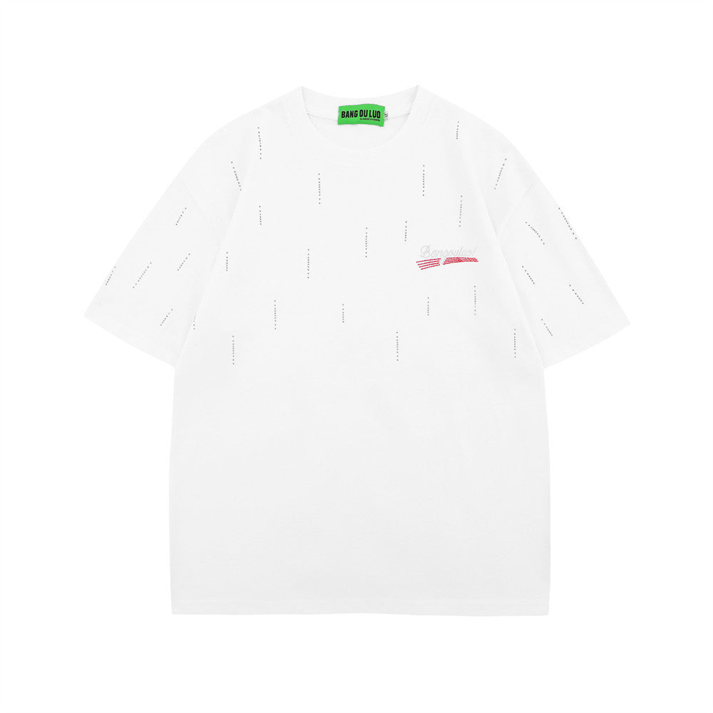 Rhinestone Letter Short Sleeve Casual Loose