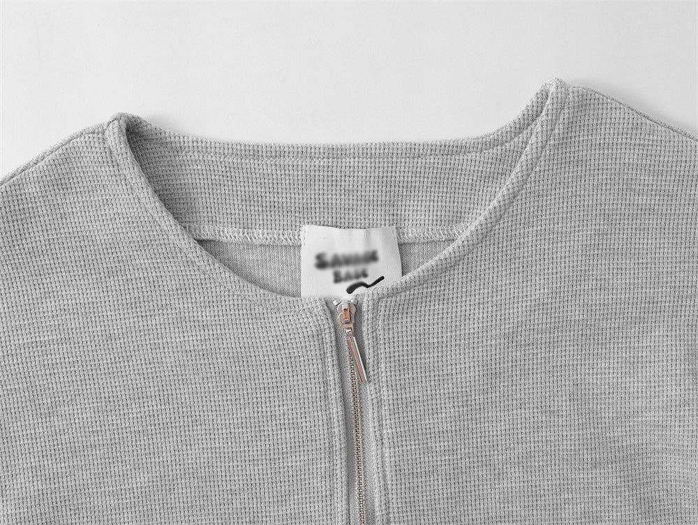 Solid Color Loose Half Long-sleeve Zipper Men