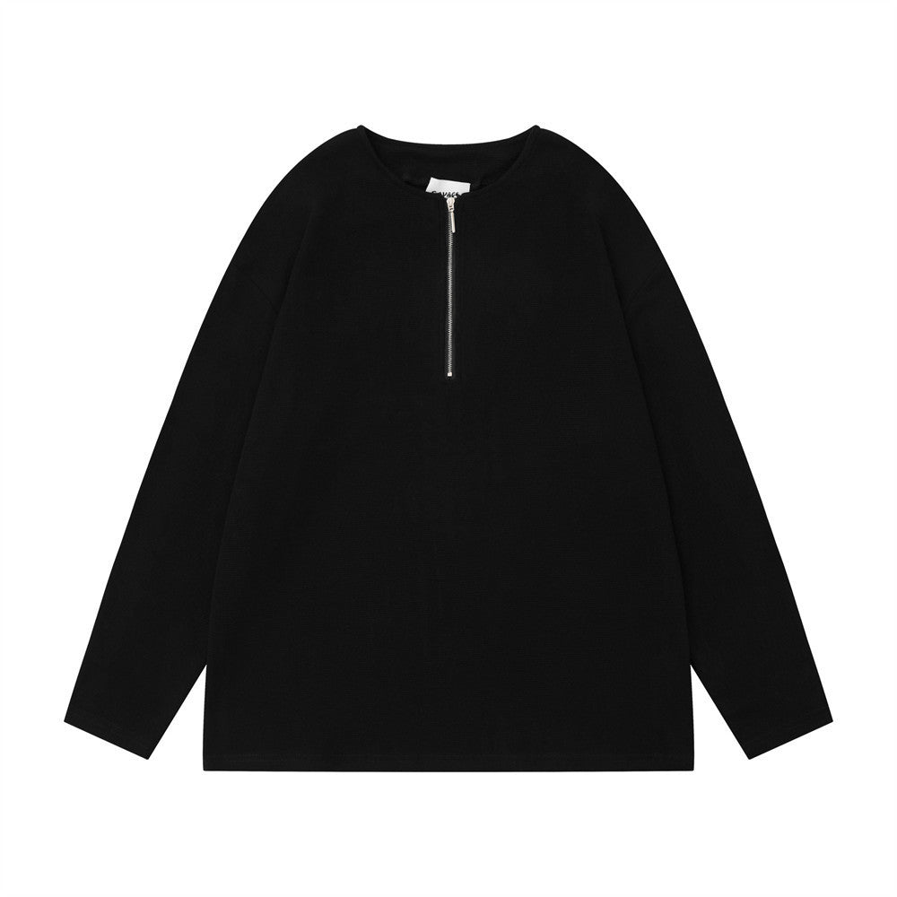 Solid Color Loose Half Long-sleeve Zipper Men