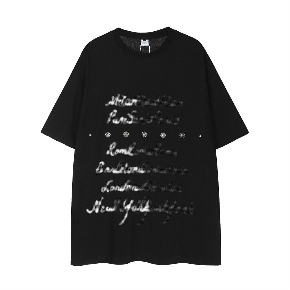 Letter Metal Nail Decoration Casual Short Sleeve