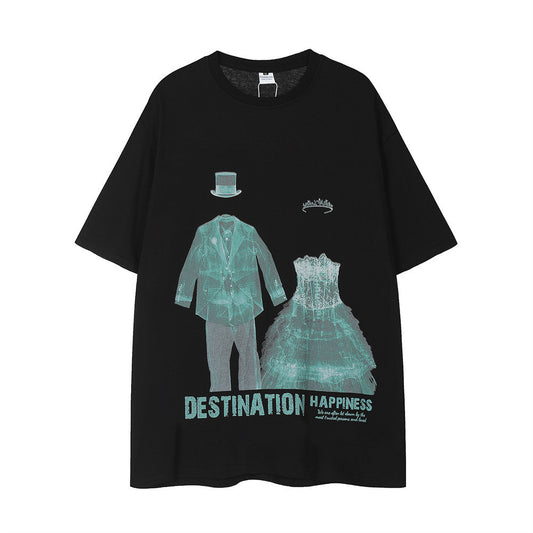 Abstract Portrait Short Sleeve Loose