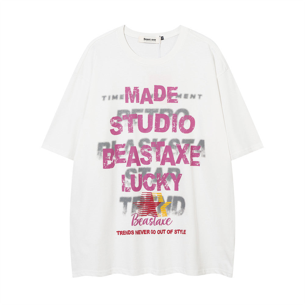 Letter Printed Loose T-shirt Men's Summer