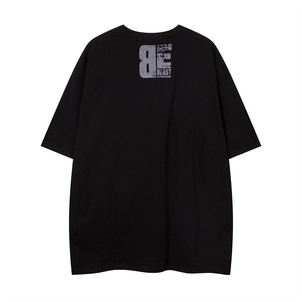 Large-Area Printed Letter Short Sleeve