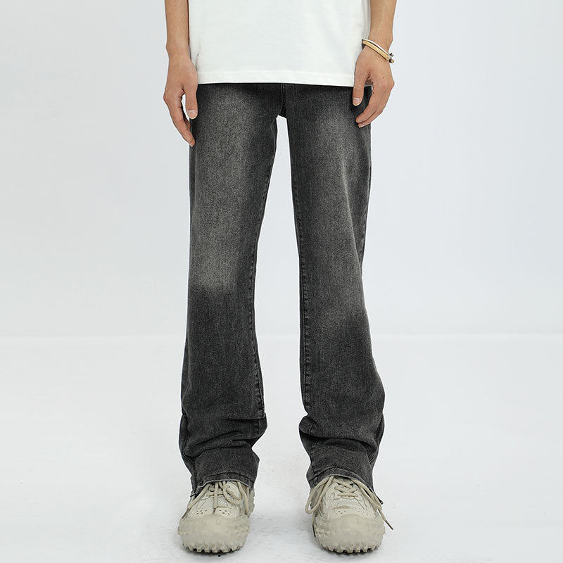 Washed Distressed Side Zipper Jeans