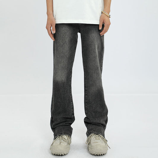 Washed Distressed Side Zipper Jeans