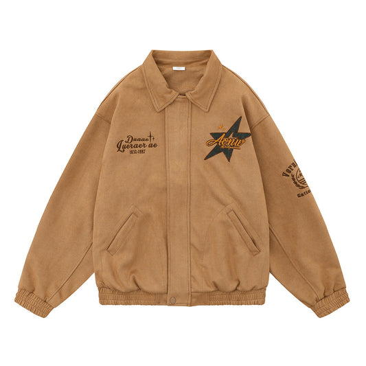 Five-pointed Star Embroidered Lapel Baseball Uniform Jacket