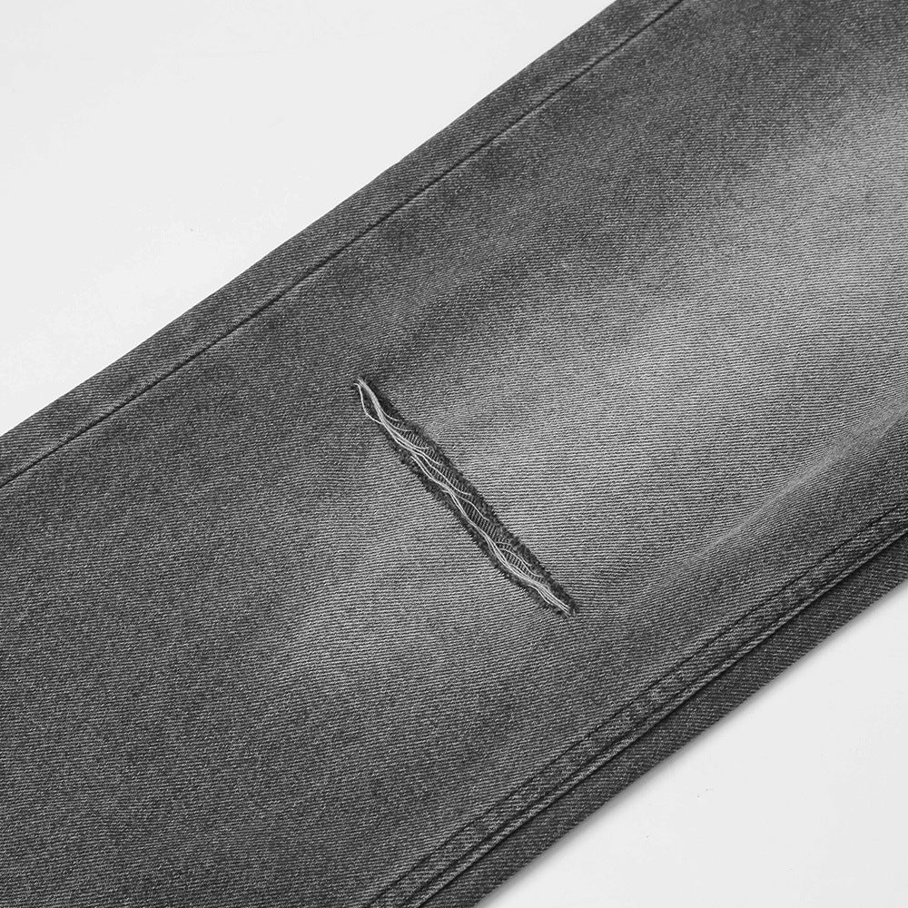 American-style White Ripped Straight Jeans