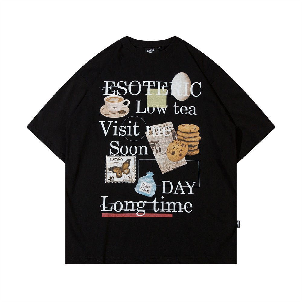 Biscuit Dessert Letter Print Short-sleeve