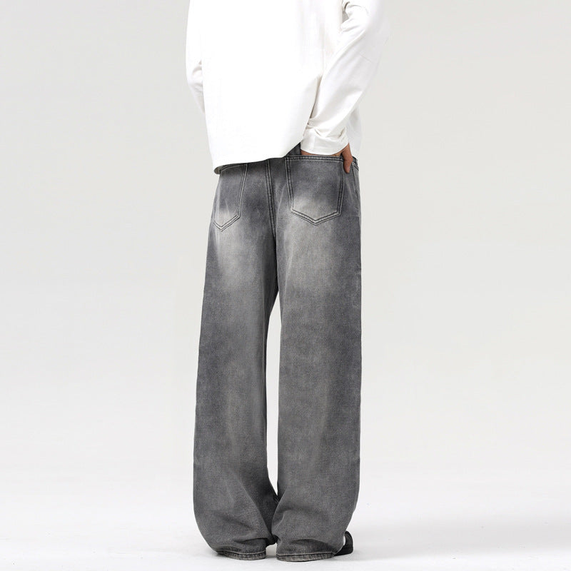 Retro Washed Smoky Gray Jeans Men  Loose