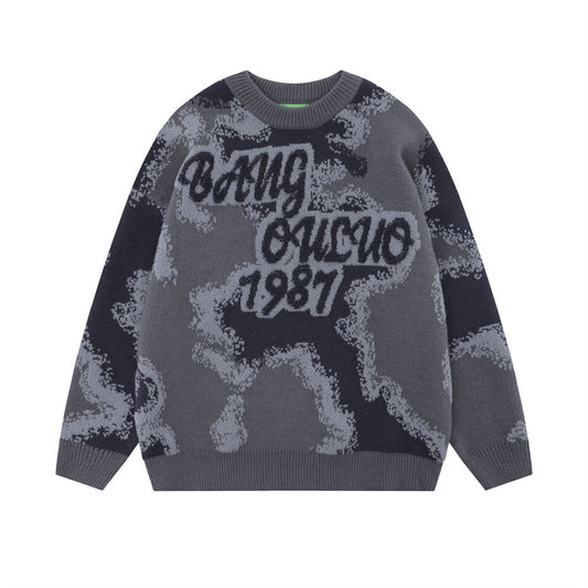 Autumn And Winter Camouflage Jacquard Round Neck Sweater Men